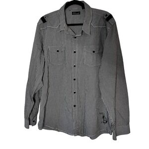 7 Diamonds Mens Black White Checkered Long Sleeve Button Up Shirt 3X Embroidered